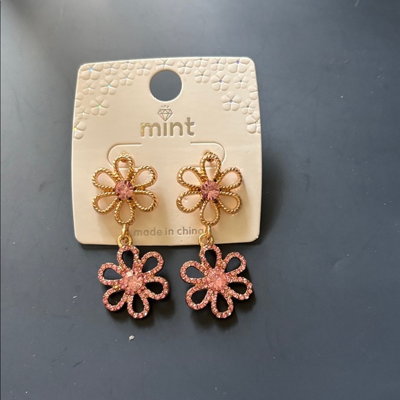 Mint Rose Gold Floral Earrings - Picture 1 of 3